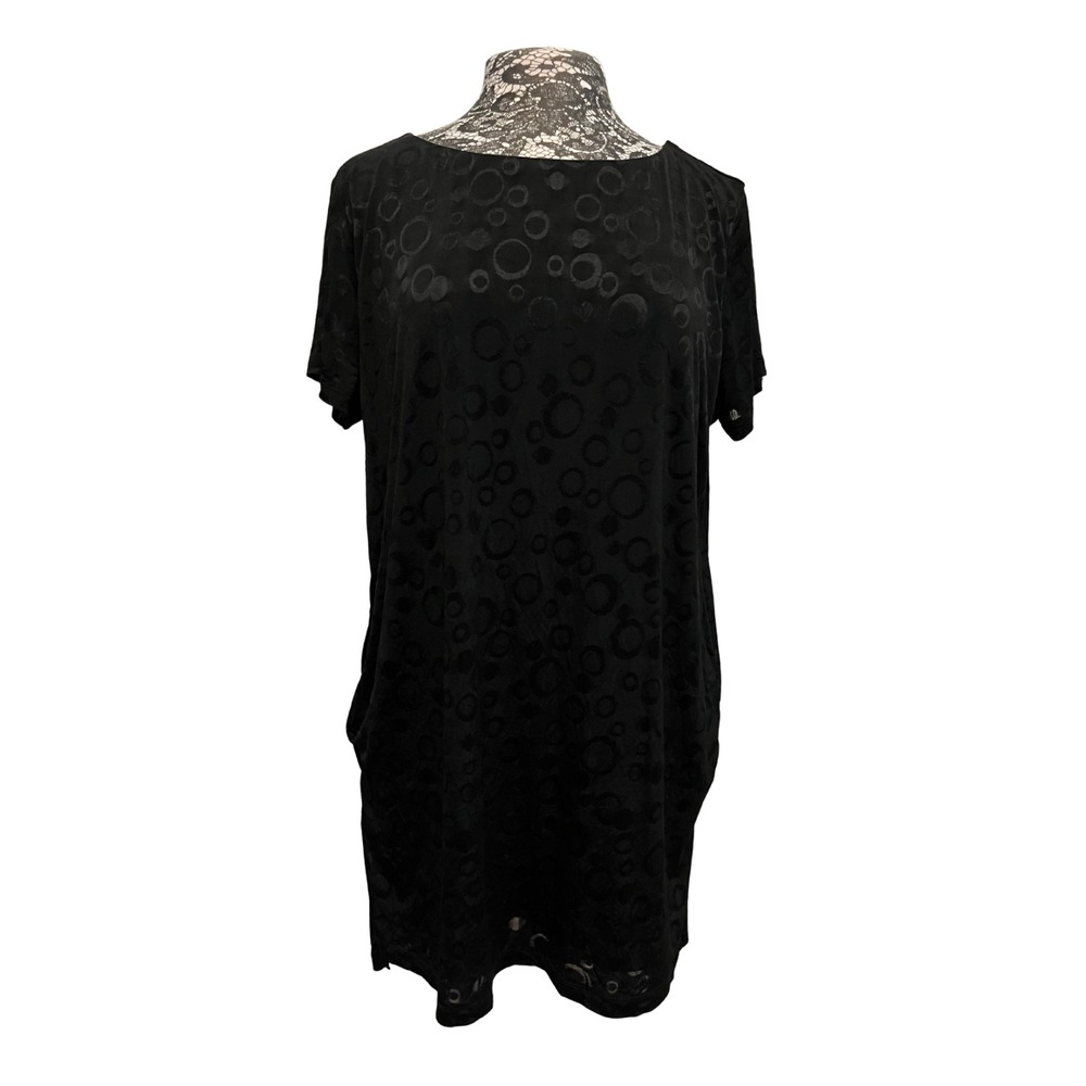 Chico's‎ Travelers Dress Tunic XL Black Geometric Sheer Lined Stretch Office